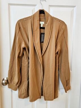 LOGO Lounge Women’s Camel Open Front Sweatshirt Blazer Jacket Size Medium NWT